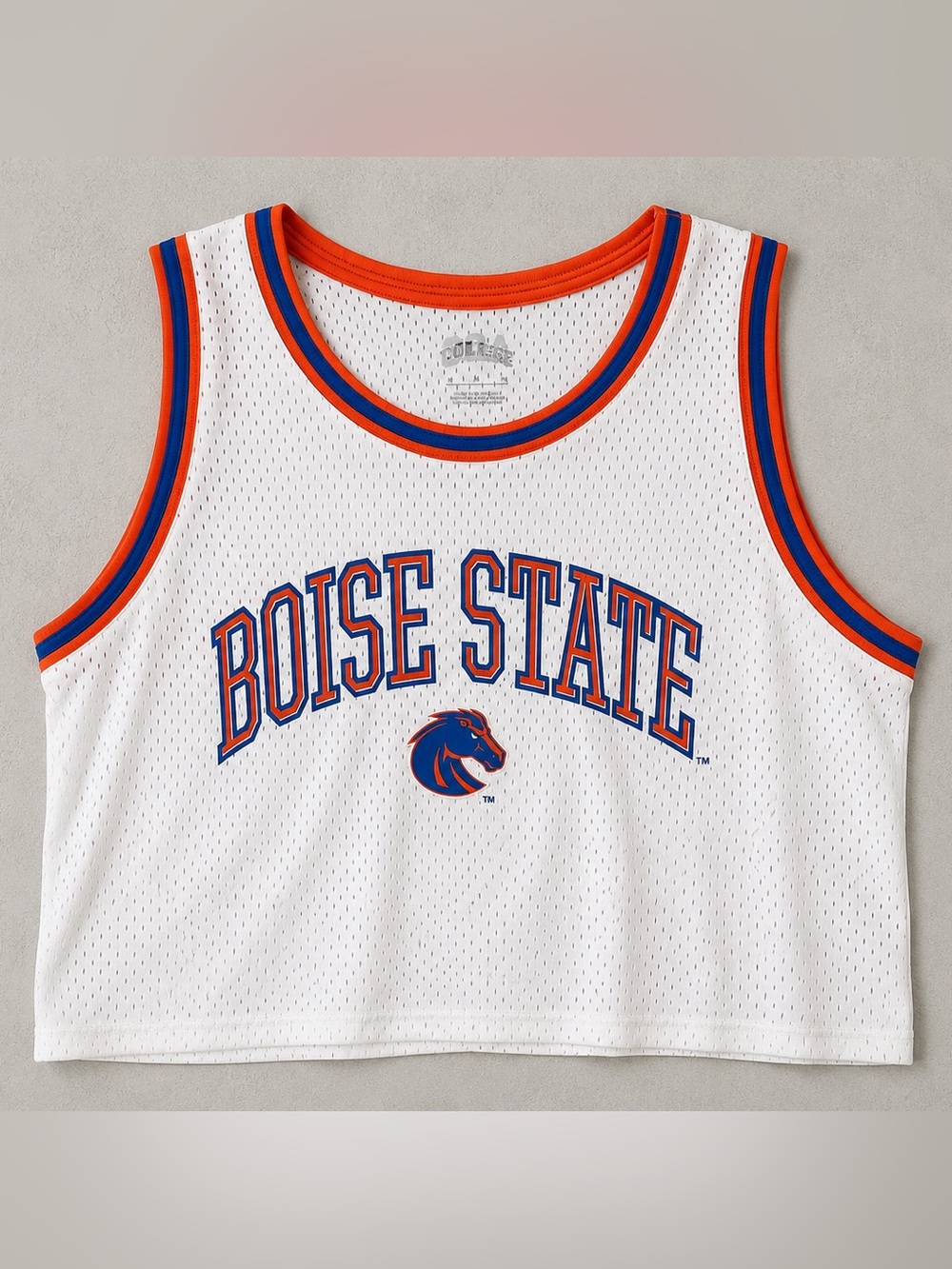 Boise State Broncos Mesh Crop Tank Top White Blue Orange NCAA Women’s Medium